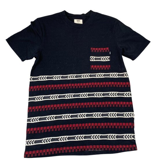 Vans Mens Pocket Tee Small Black Red Geometric Short Sleeve Cotton Top Shirt - Picture 1 of 8